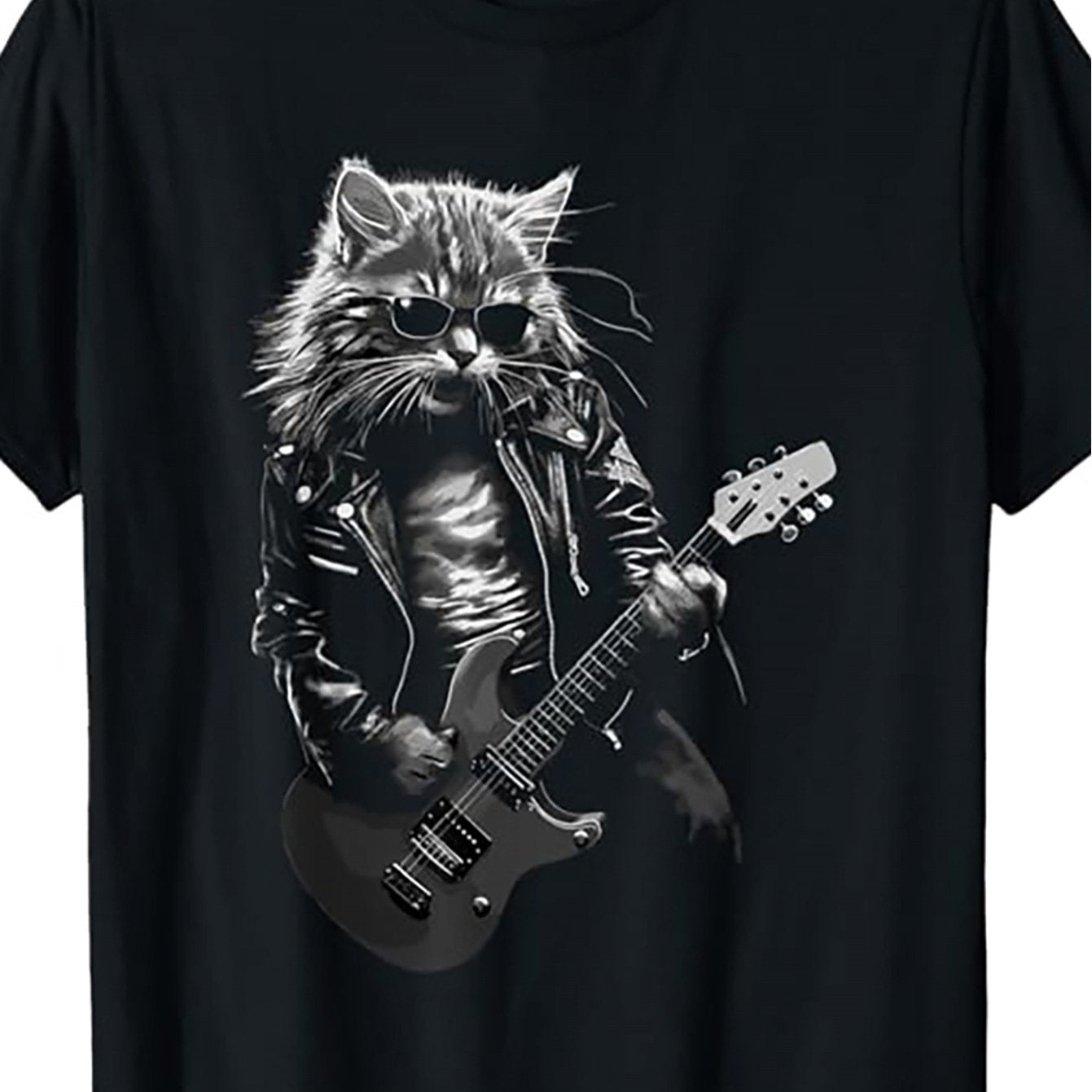 Vibrant Rock Guitar Cat T-Shirt- Short Sleeves, Novelty Clothing for Women and Men, Daily Wear and Resort Style, Fun Music Concert Festival Design - Premium T-Shirts from Lizard Vigilante - Just $26.99! Shop now at Lizard Vigilante