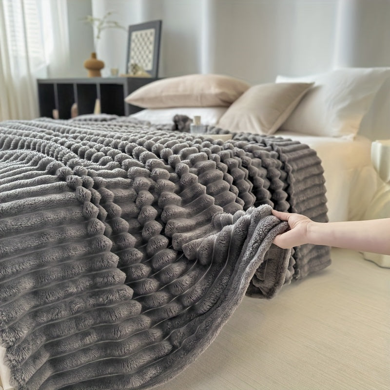 1pc Cozy Double-Sided 3D Rabbit Hair Blanket - Soft, Warm, and Fuzzy for Snuggling Up - Perfect for Office, Outdoor Camping, Sofa, and Gift Giving