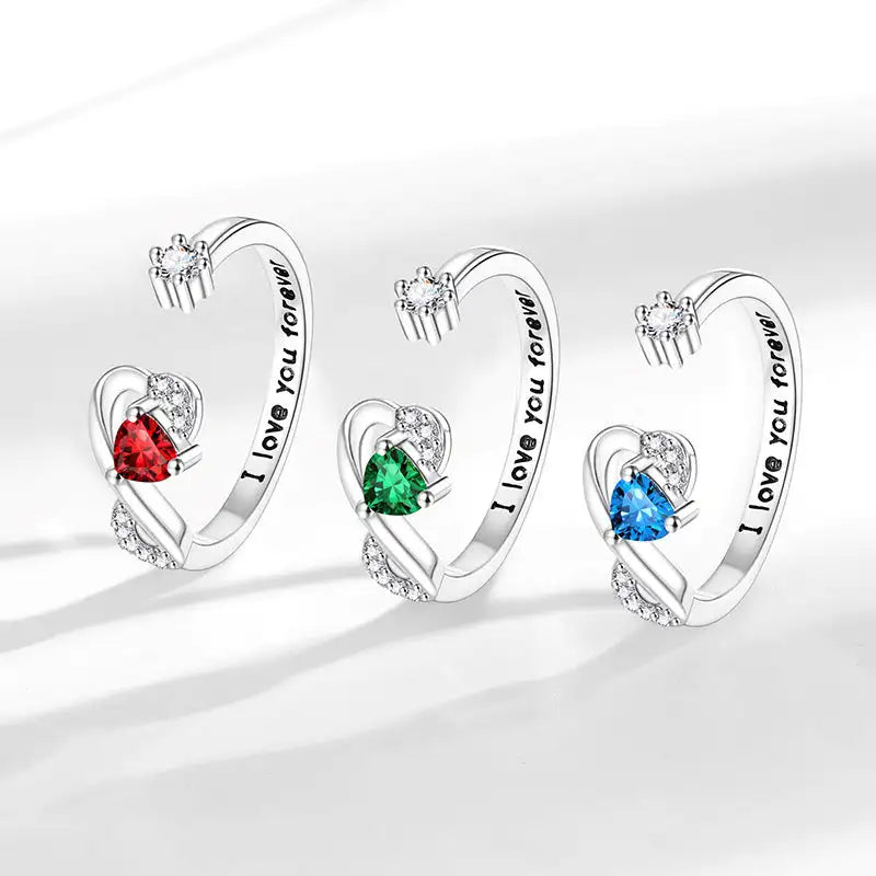 Heart-shaped Birthstone Women's Ring Fashion