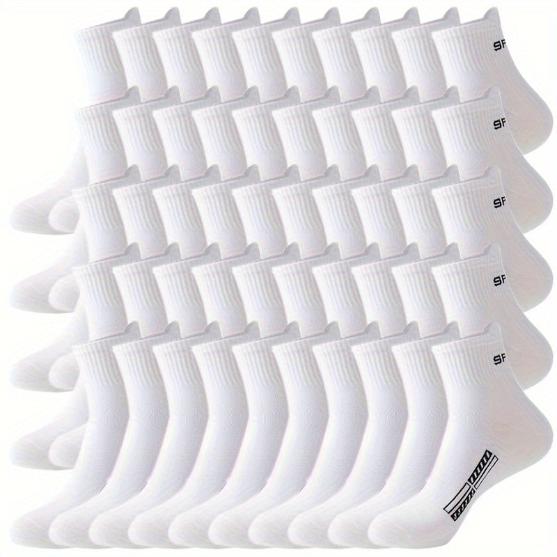 50 Pairs Of Men's Mid Crew Sport Socks, Sweat-absorbing Comfy Breathable Socks For Men's Basketball Training, Running Outdoor Activities