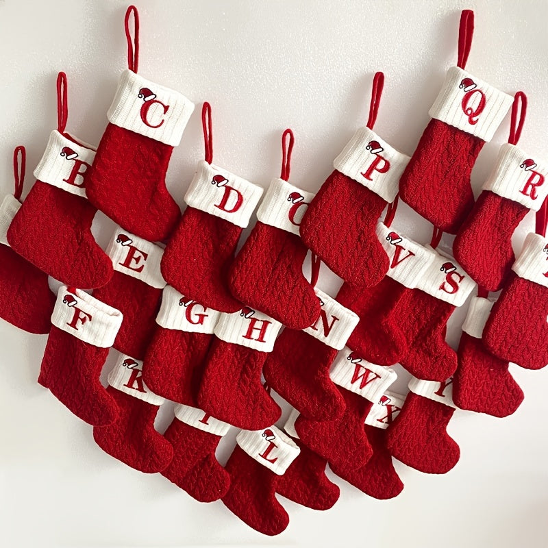 1pc Knitted Christmas Socks Stocking Gift Bag - Embroidered Alphabet, Candy Design, Scene Decor, Room Decor, Home Decor, Holiday Party Decor, Festive Gift Idea for Family and Friends