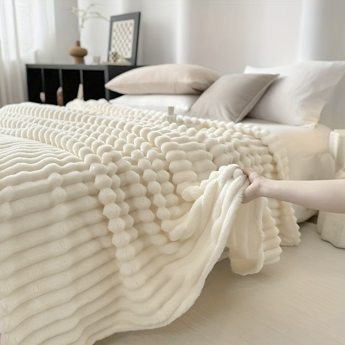 1pc Cozy Double-Sided 3D Rabbit Hair Blanket - Soft, Warm, and Fuzzy for Snuggling Up - Perfect for Office, Outdoor Camping, Sofa, and Gift Giving