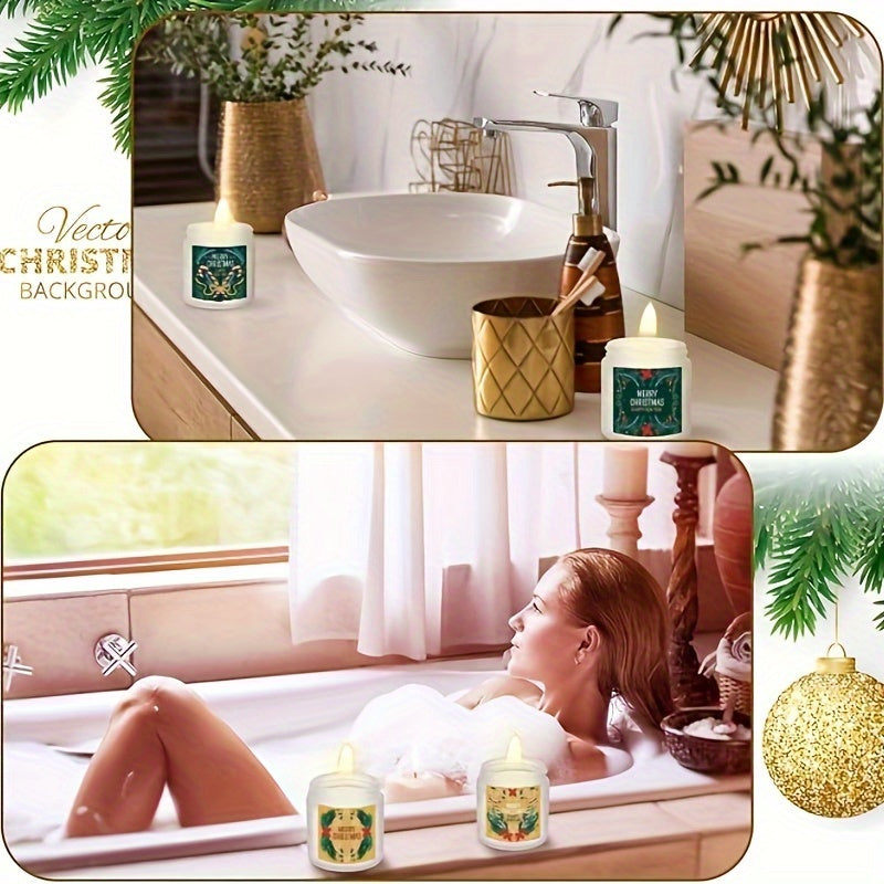 Christmas Themed Scented Candle in Glass Jar, Lavender Soy-Beeswax Blend, 3.5 oz, Hand-Poured with Single Wick, Ideal for Holiday Decor, Christmas Gifting, Festive Ambience & Home Aromatherapy - Comes with Bow Embellishment