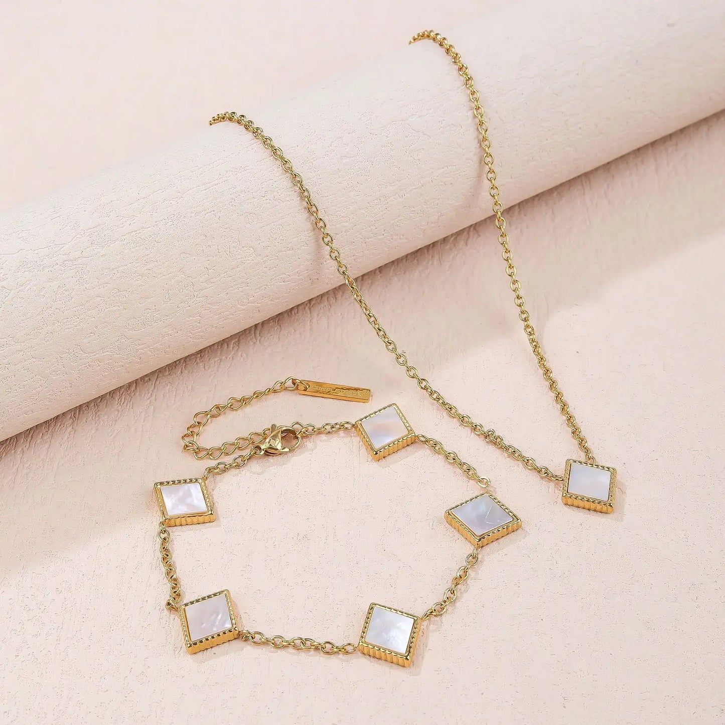 Square Natural White Shell Pendant Collarbone Necklace Bracelet