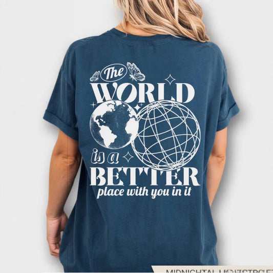 Letter 2D Printed Starry Sky Earth Cotton T-Shirt