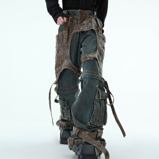 Retro Deconstructed Jeans Men's Detachable Stitching