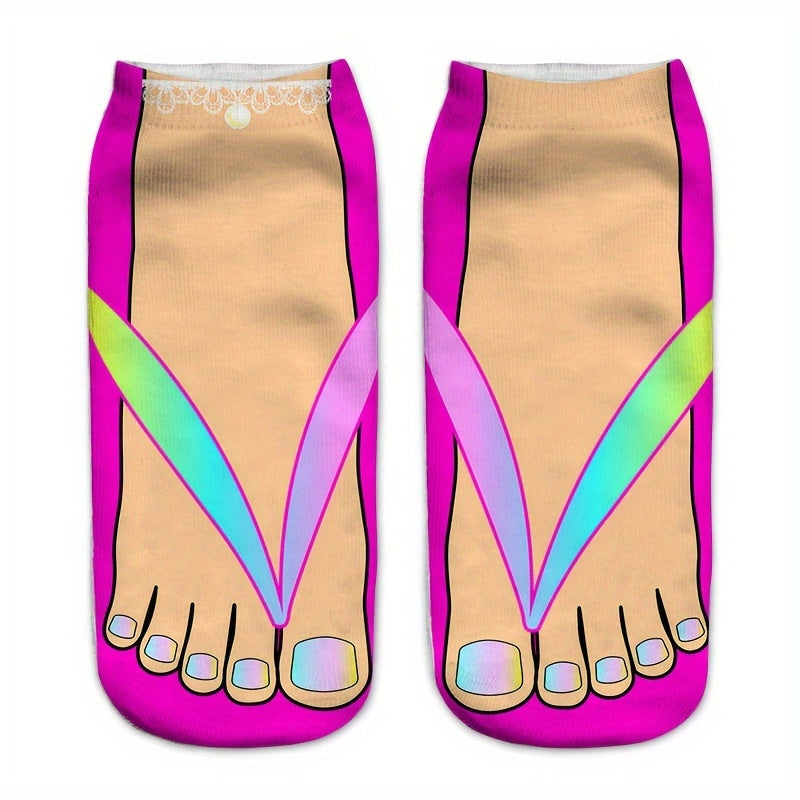6 Pairs 3D Colorful Toe Slipper Socks, Funny & Trendy Low Cut Ankle Socks, Women's Stockings & Hosiery