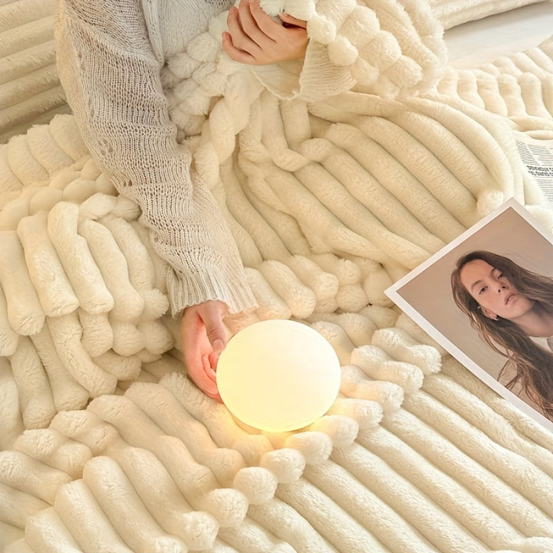 1pc Cozy Double-Sided 3D Rabbit Hair Blanket - Soft, Warm, and Fuzzy for Snuggling Up - Perfect for Office, Outdoor Camping, Sofa, and Gift Giving