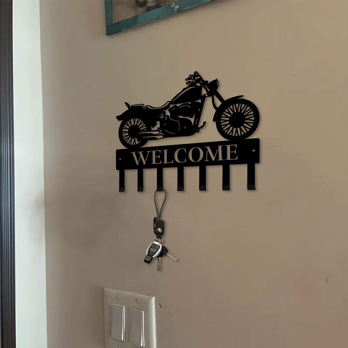 1pc Heavy-Duty Iron Motorcycle Biker Sign - Decorative Metal Wall Art with Coat Hooks for Garage, Entryway, and Home Decor - Rust-Resistant, Wall-Mounted, and Space-Saving Design, Perfect for Room Decor - Premium Home Decor from Lizard Vigilante - Just $24.88! Shop now at Lizard Vigilante