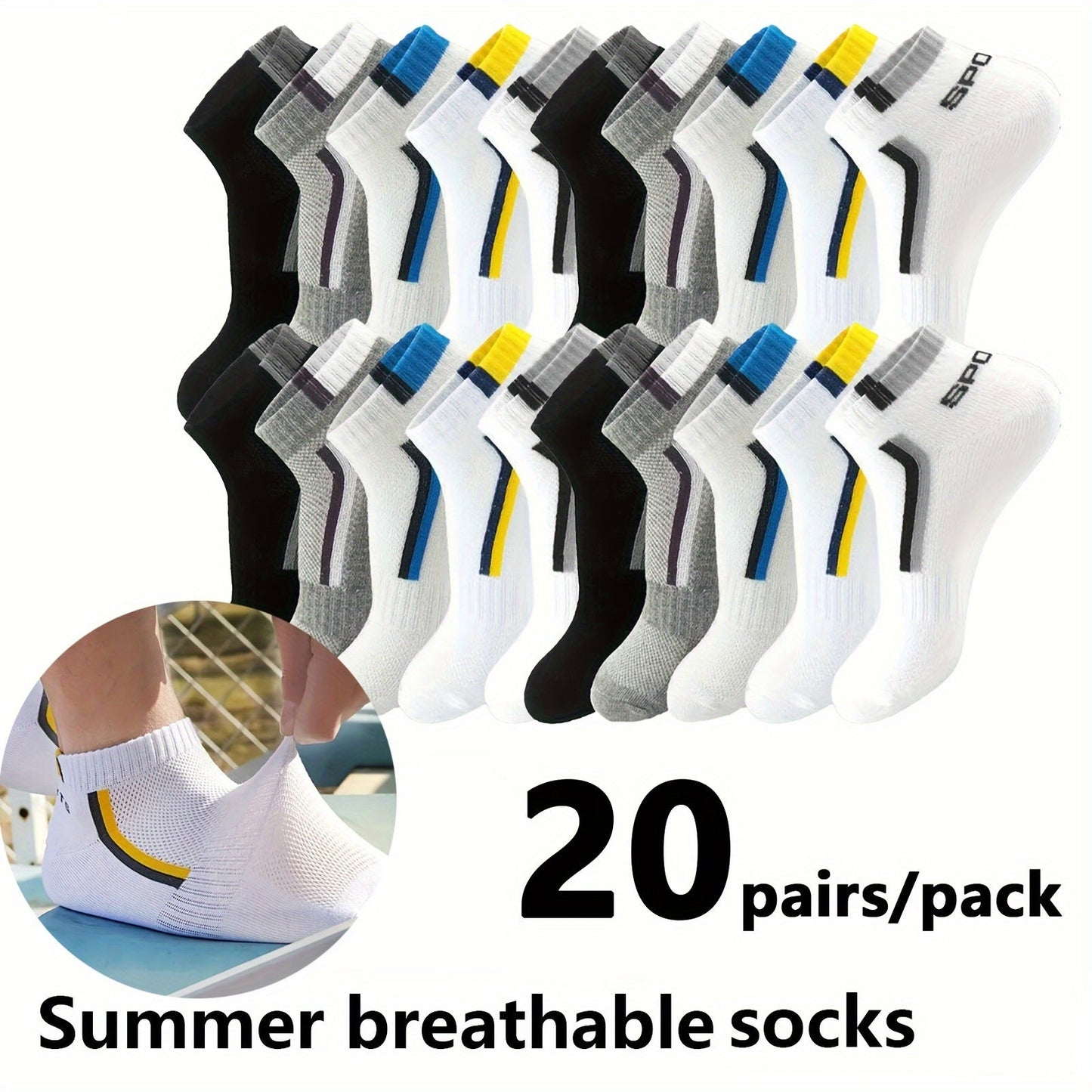 10/20/30 Pairs Mens Stripe Style Liner Socks - Ultra-Comfortable, Moisture-Wicking, Soft & Lightweight - Ideal for Outdoor Adventures & Casual Wear - Simple yet Stylish Design