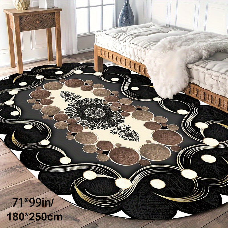 Imitation Cashmere Black Pattern Tan Spotted Oval Floor Mat Large Area Full Padded Premium Light Luxury Premium Sense Carpet Living Room Tea Table Blanket Room Bedside Thickened Household Floor Mat For Hotel