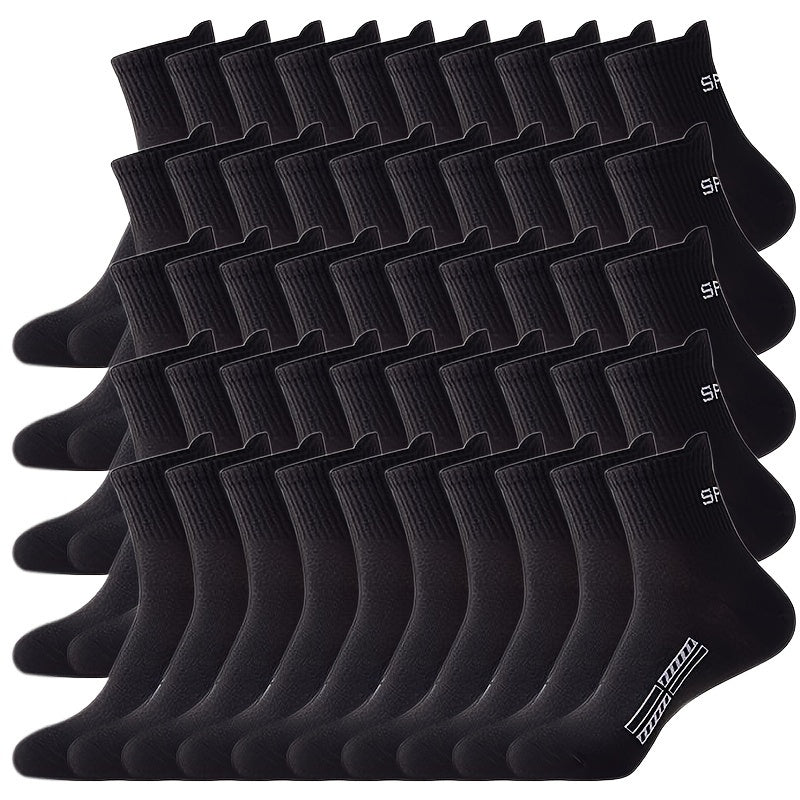 50 Pairs Of Men's Mid Crew Sport Socks, Sweat-absorbing Comfy Breathable Socks For Men's Basketball Training, Running Outdoor Activities