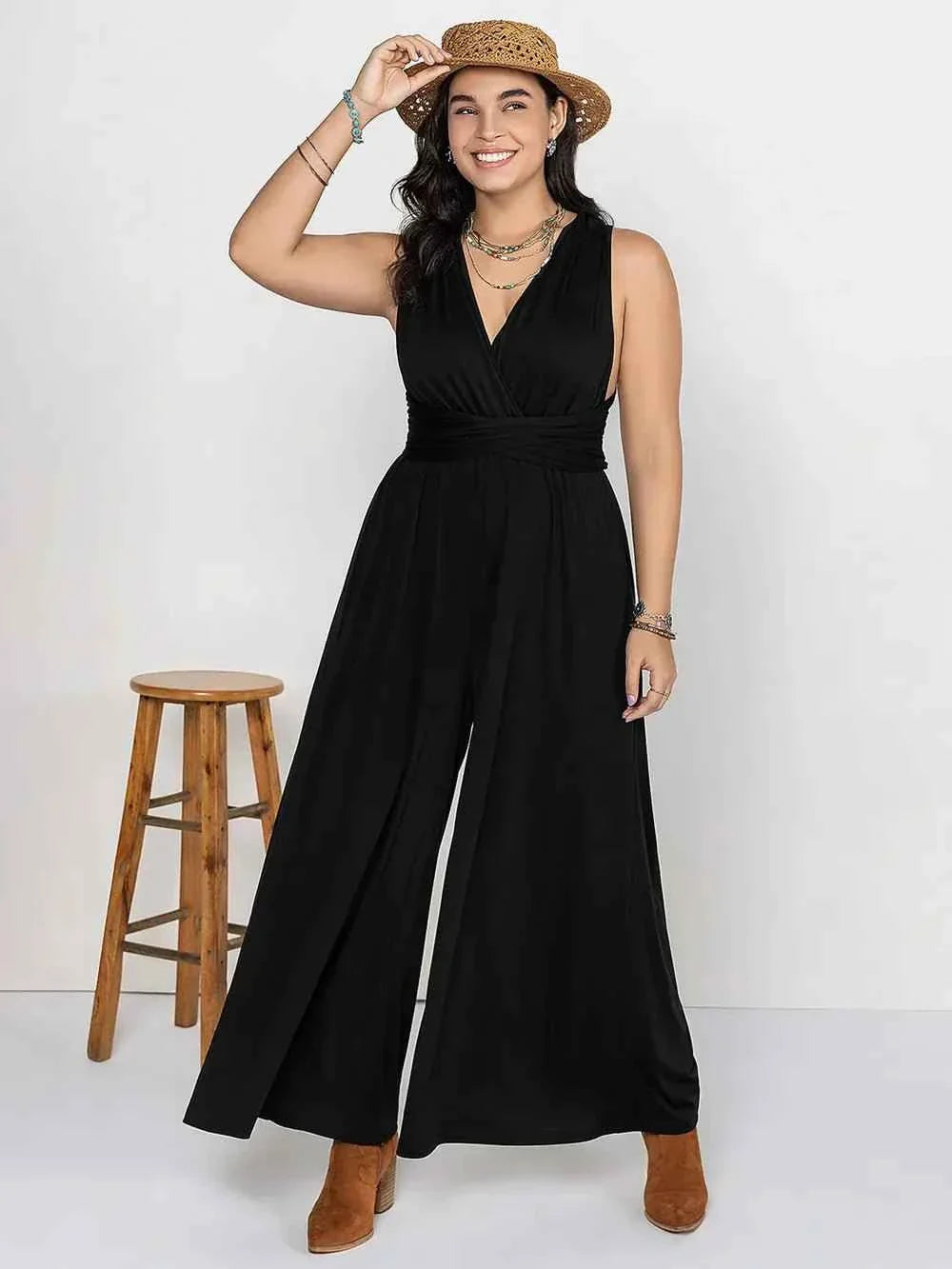Plus Size V-Neck : Wide Leg Jumpsuit
