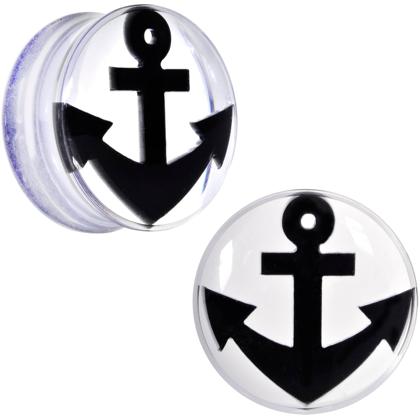 Clear Acrylic Black Anchor Saddle Plug Set 6mm to 20mm