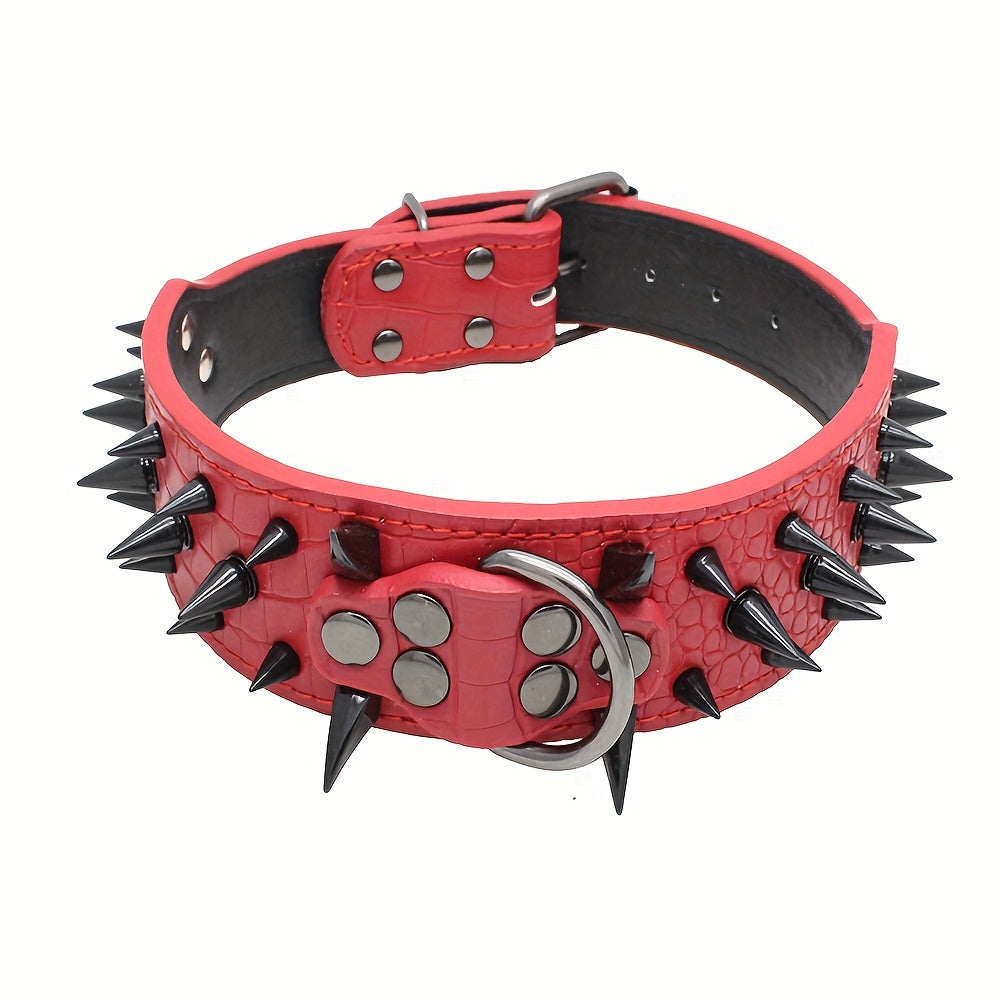 Leather Dog Collar with Spiked Studs – Heavy-Duty, Durable, Non-Breakable Buckle, Hand Wash Only – Sturdy Collar for Medium to Large Dogs" - Premium dog collar from Lizard Vigilante - Just $23.88! Shop now at Lizard Vigilante