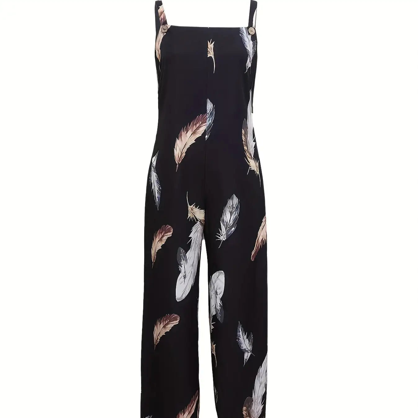 Women's Feather Print Ruffle Hem Pleated Fashionable Jumpsuit