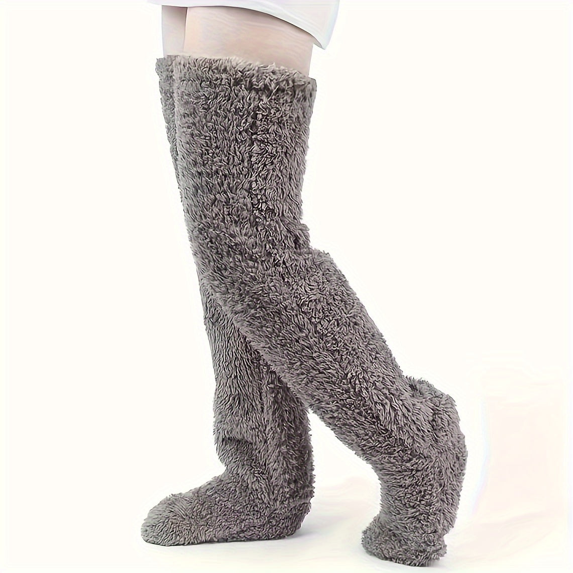 Cozy Couple's Thigh-High Fuzzy Socks - Warm, Durable Knit Over-The-Knee Stockings, Easy-Care Solid Hosiery