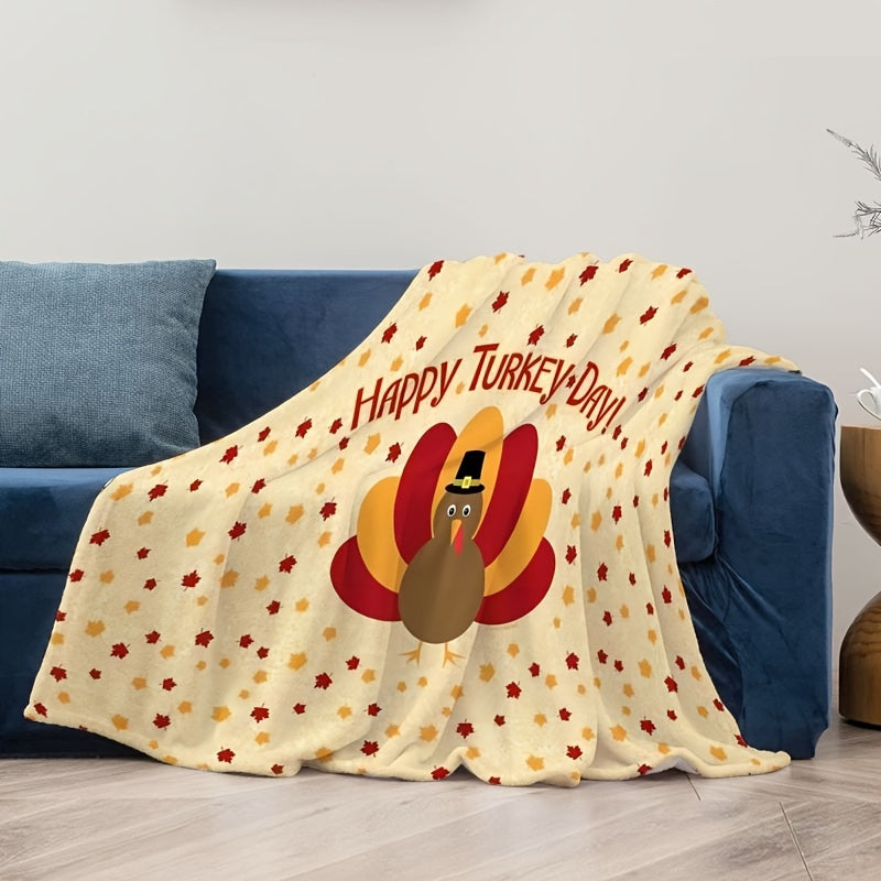 1pc Thanksgiving Happy Turkey Print Blanket, Sherpa Blanket, Soft Warm Throw Blanket Nap Blanket For Couch Sofa Office Bed Camping Travel, Multi-purpose Gift Blanket For All Season