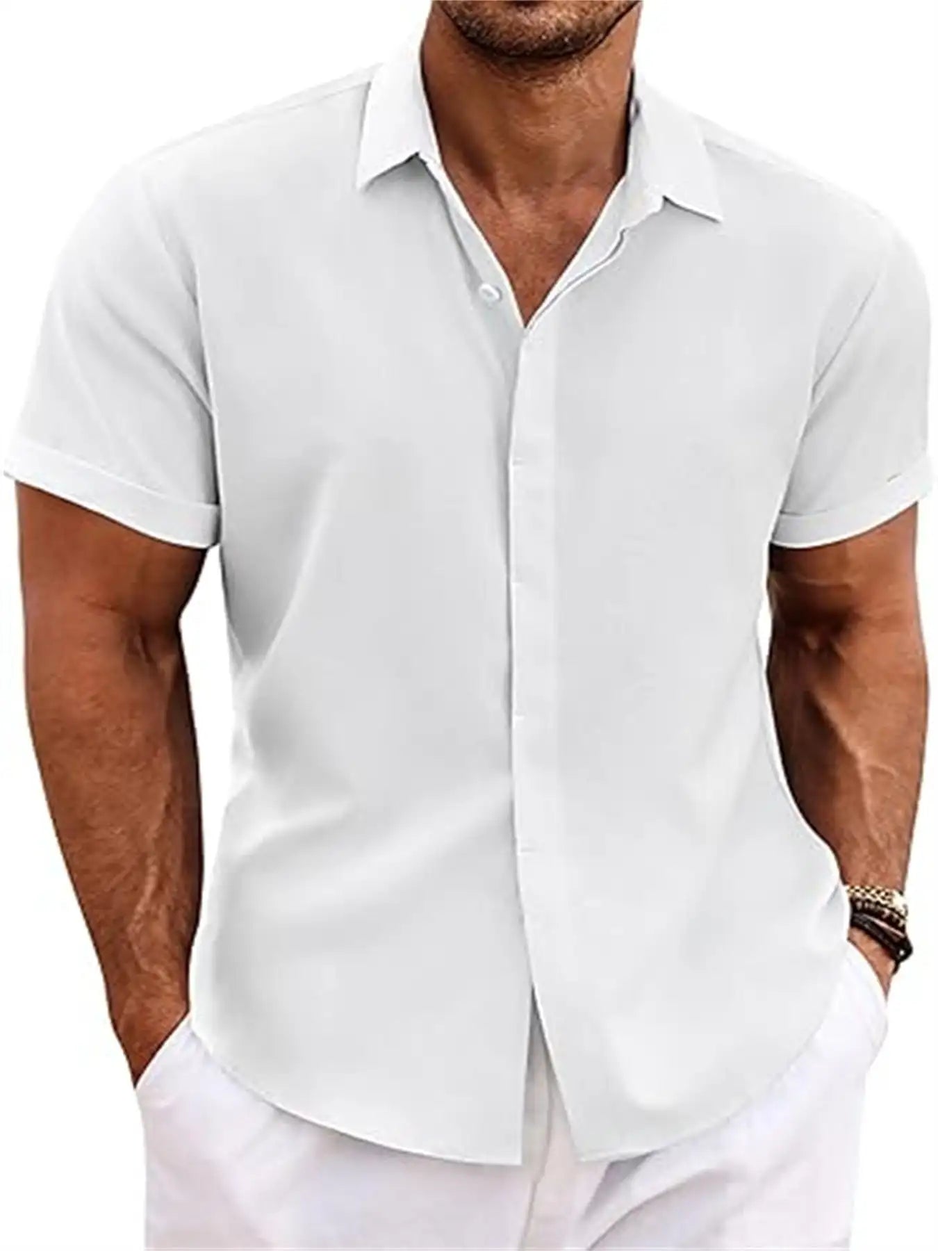 Men's Shirt Short Sleeve Casual Buckle