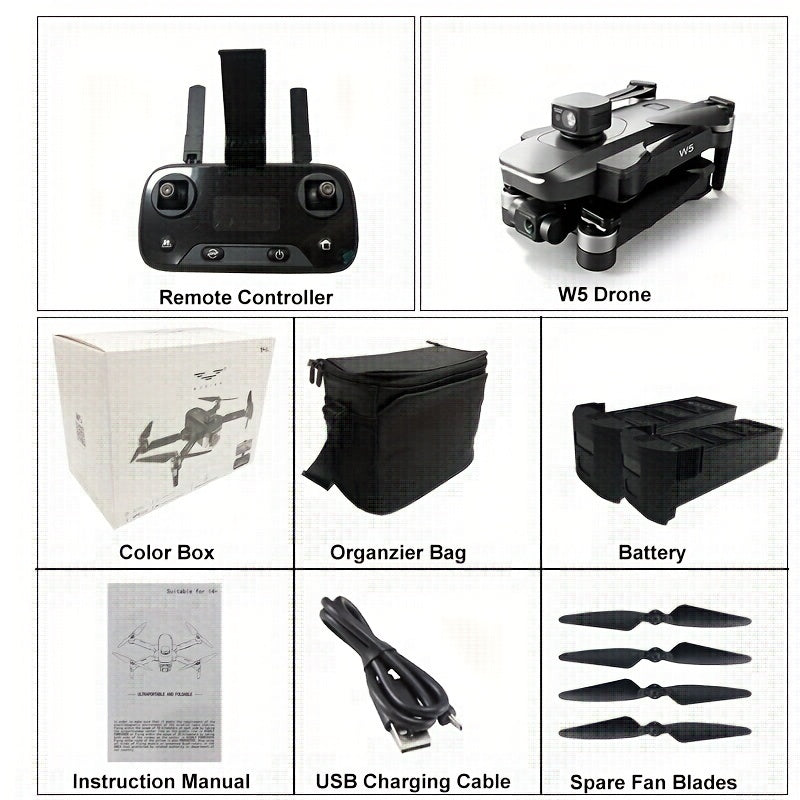 New Arrival W5- Drone, Extra Long Distance 16400 Feet Digital Image Transmission, Super Powerful Brushless Motor, EIS Three-axis Electronic Anti-Shake Gimbal, GPS Precise Outdoor Positioning, 4K HD Camera, 360° Full Angle In