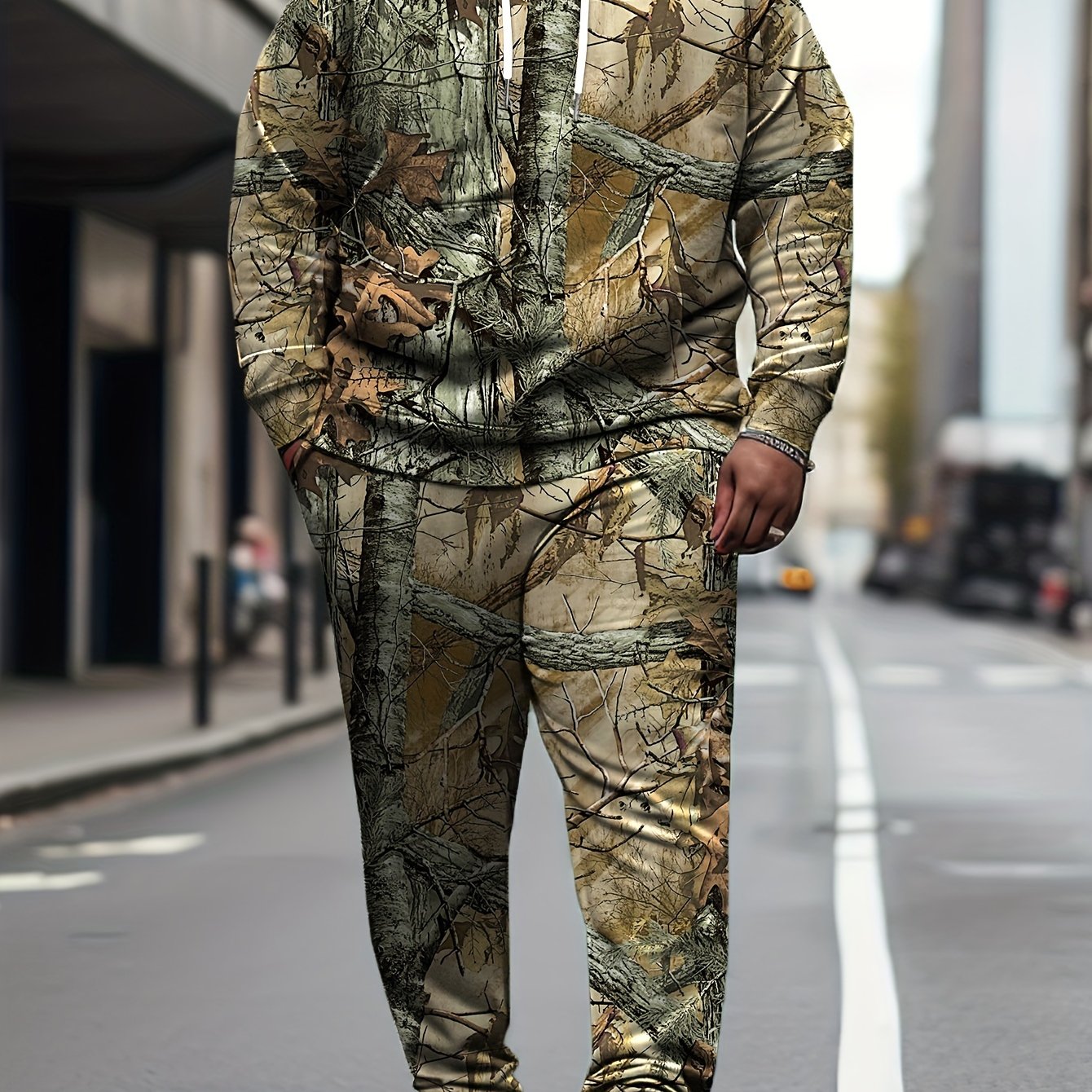 Plus Size Men's 3D Graphic Print Hooded Sweatshirt & Sweatpants Set – Color Block Pattern, Soft & Breathable Non-Stretch Polyester, Perfect for Spring, Fall, & Winter - Premium Hoodie from Lizard Vigilante - Just $53.88! Shop now at Lizard Vigilante