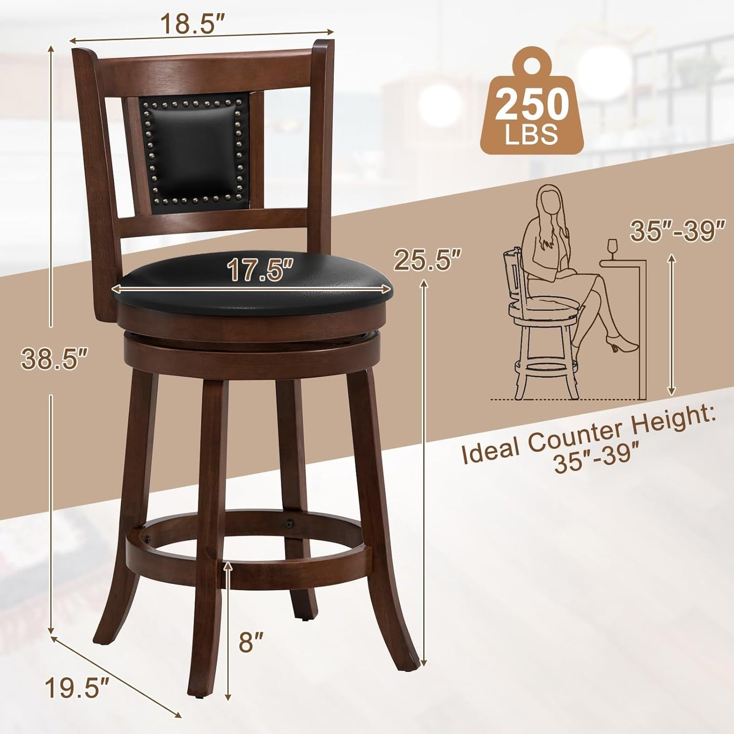 Ergonomic Swivel Bar Stools Set of Two