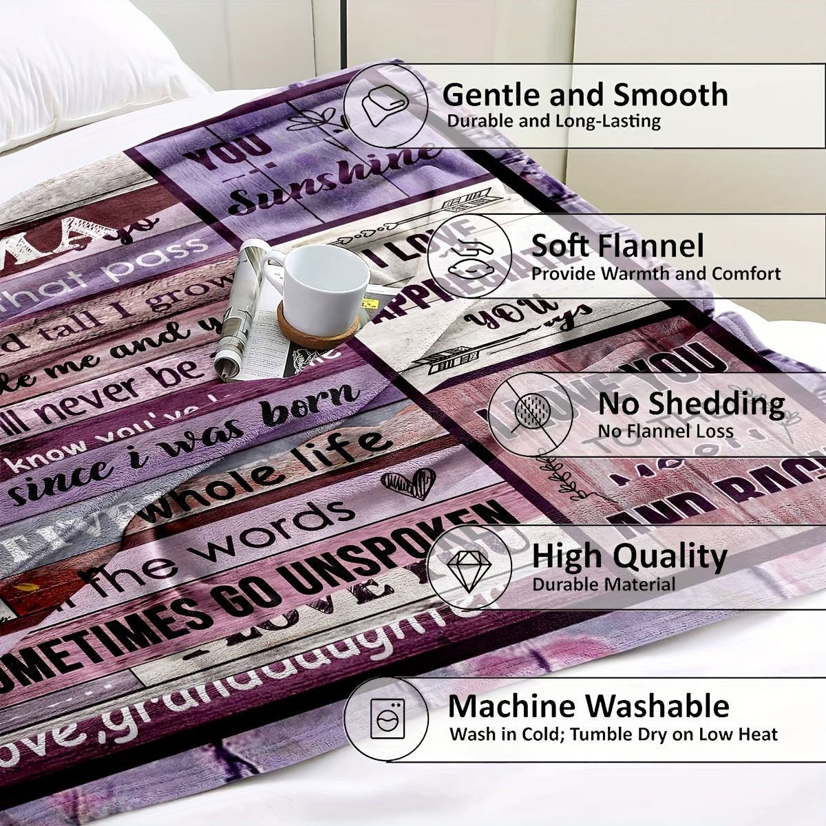 1pc To Grandma Lovely Saying Flannel Blanket, Summer Air Conditioning Blanket, Autumn And Winter Nap Print Blankets