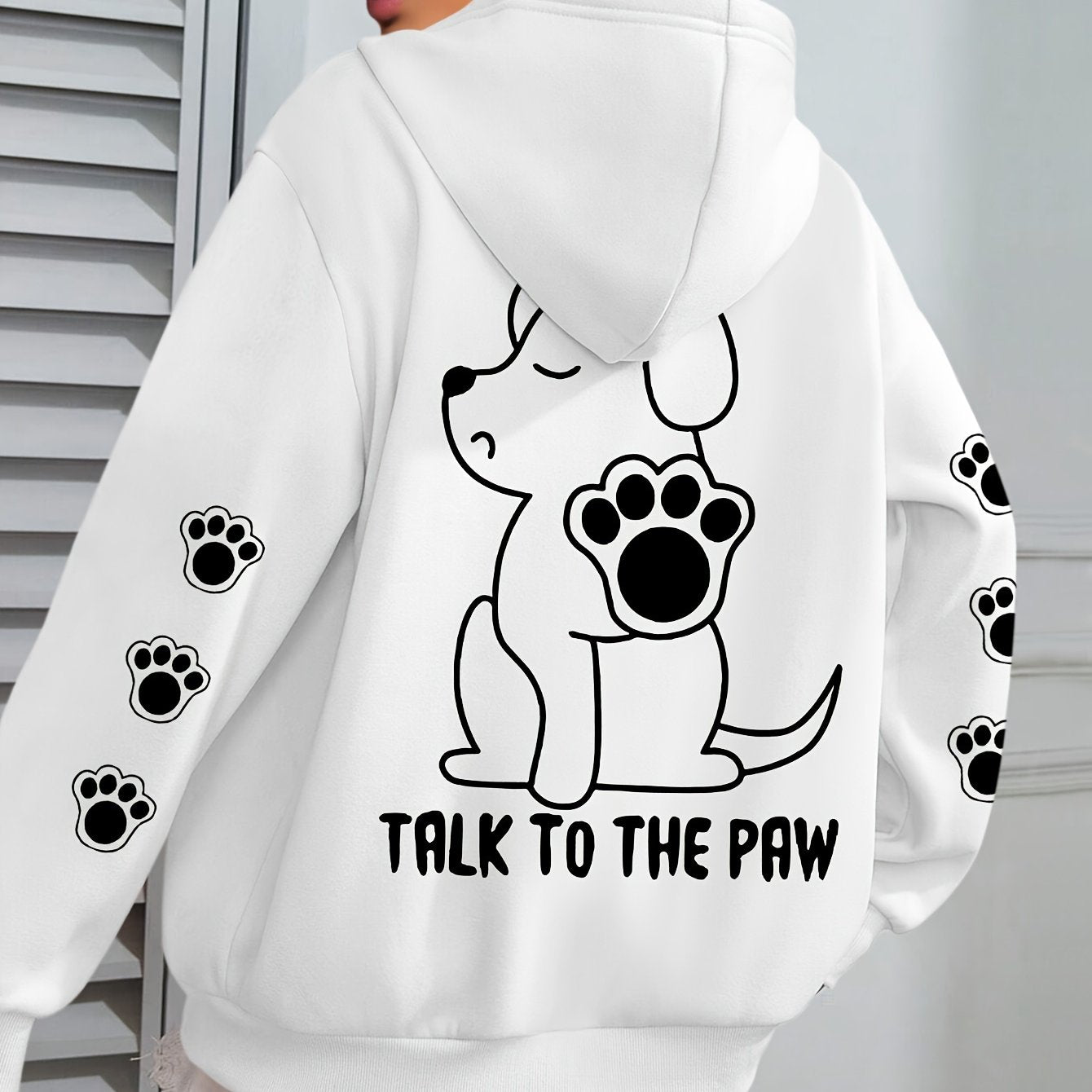 Plus Size Womens Cozy Dog Talk to The Paw Print Hoodie - Soft Drawstring Casual Hooded Sweatshirt for Winter and Fall - Comfortable Relaxed Fit, Long Sleeve, Pullover Design, and Fun Pet Lovers Graphic - Premium hoodies from Lizard Vigilante - Just $26.99! Shop now at Lizard Vigilante