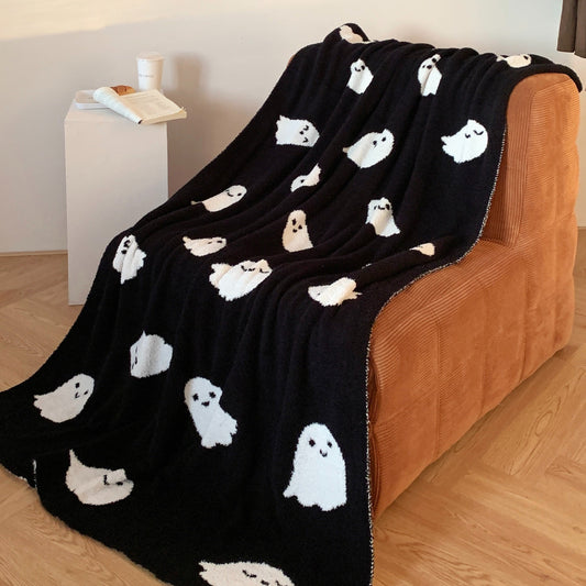 1pc Halloween Cute Cartoon Ghost Premium Sense Home Warm Blanket Nap Throw Blanket Travel Blanket Shawl Blanket Single Sided Fleece Jacquard High Quality Knitted Blanket