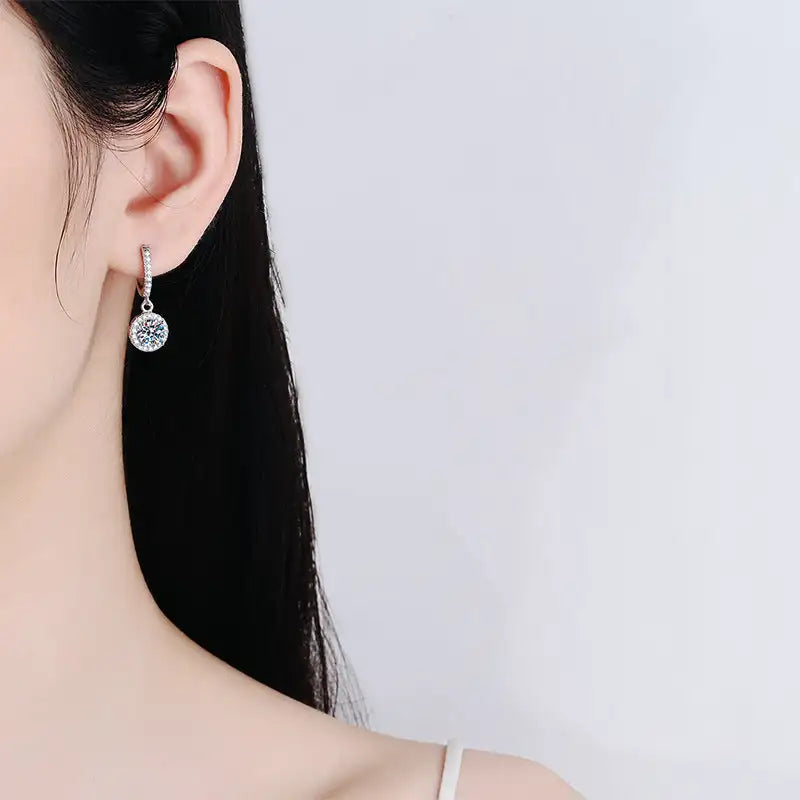 Moissanite Tassel Princess Round Bag 1 Karat Silver Earrings