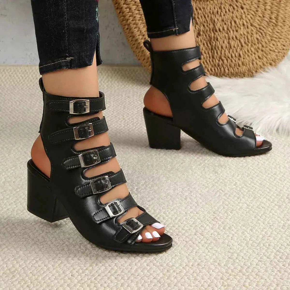 Buckle Heel Block : Heels Sandals