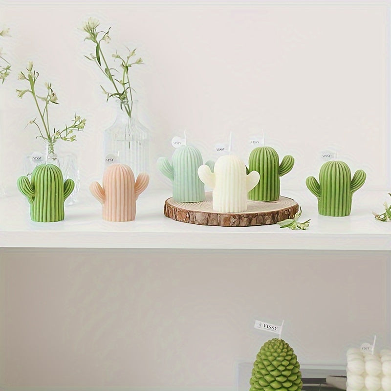 Rejuuv Cactus Shaped Scented Candle, Scented Candle For Wedding Holiday Decor, Handmade Soy Wax Aesthetic Candles For Women With Sage And Sea Salt Fragrance