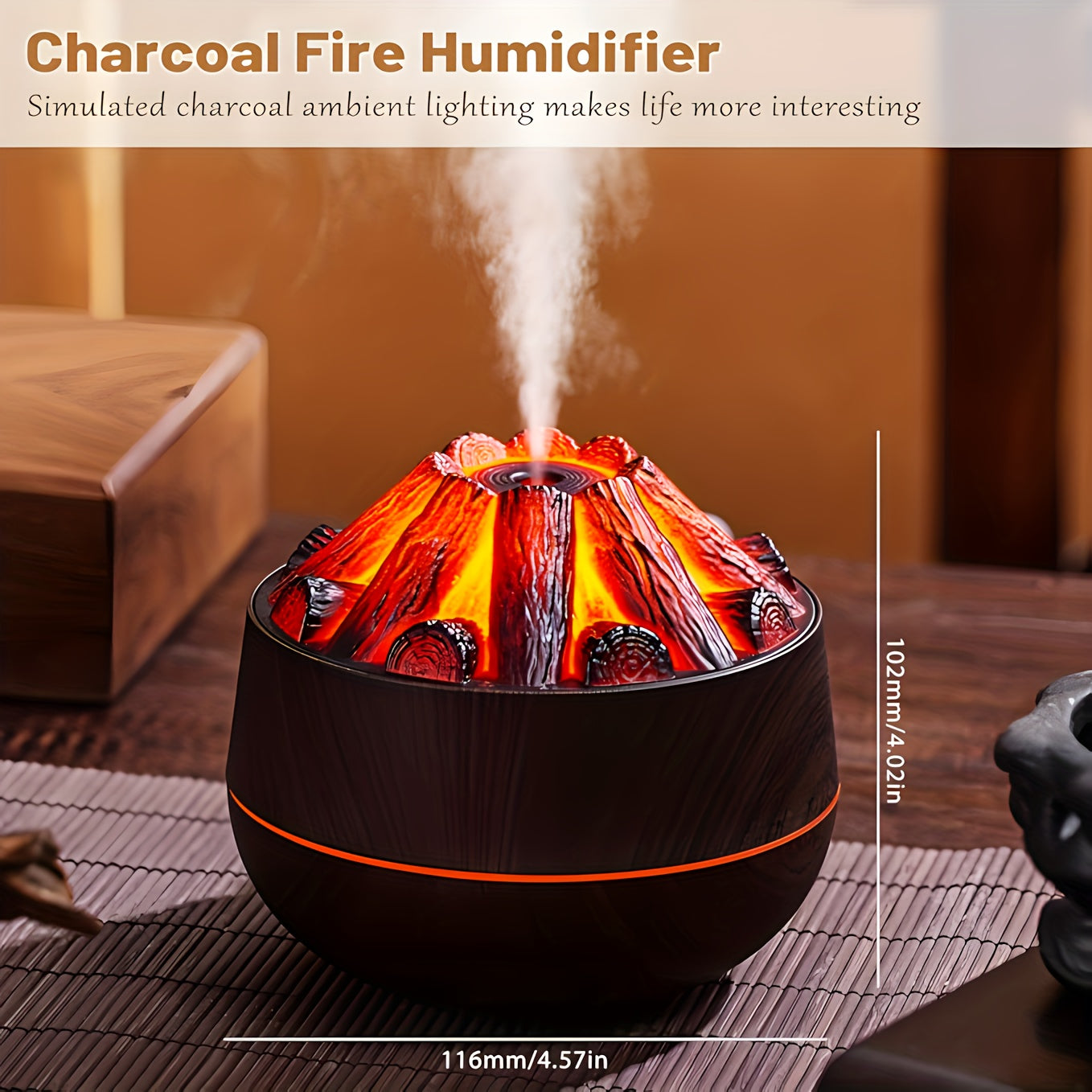 USB-Powered Charcoal Fire Humidifier with Color-Changing Night Light – Ambient Water Replenisher for Home & Bedroom - Premium light from Lizard Vigilante - Just $26.99! Shop now at Lizard Vigilante