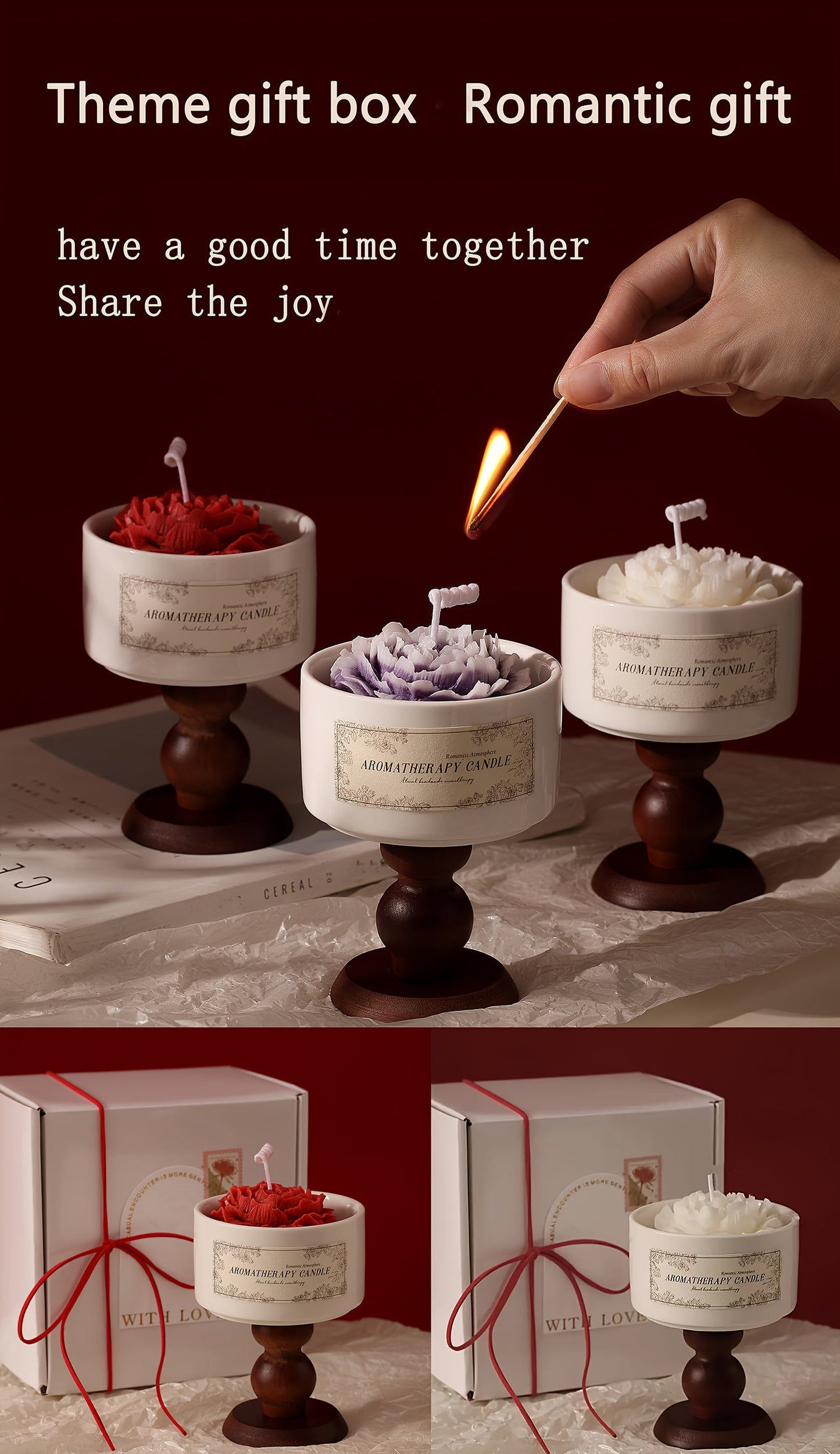 Luxury Soy Wax Scented Candle - 5.3oz Rose, Lavender, Gardenia | Elegant Gift Box for Christmas, Birthdays & Graduations | Home Decor with Ceramic Container & Wooden Base