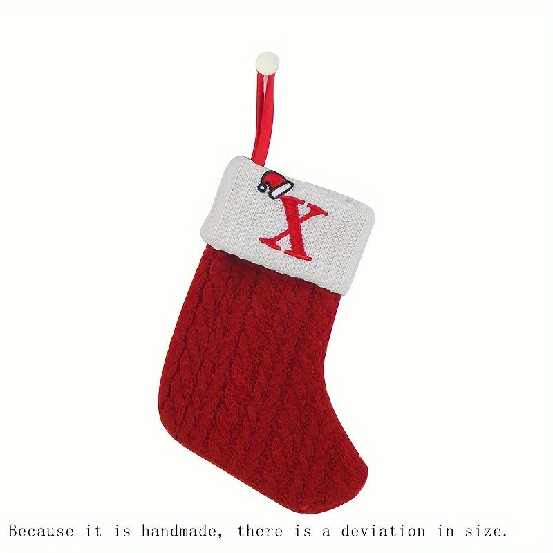 1pc Knitted Christmas Socks Stocking Gift Bag - Embroidered Alphabet, Candy Design, Scene Decor, Room Decor, Home Decor, Holiday Party Decor, Festive Gift Idea for Family and Friends