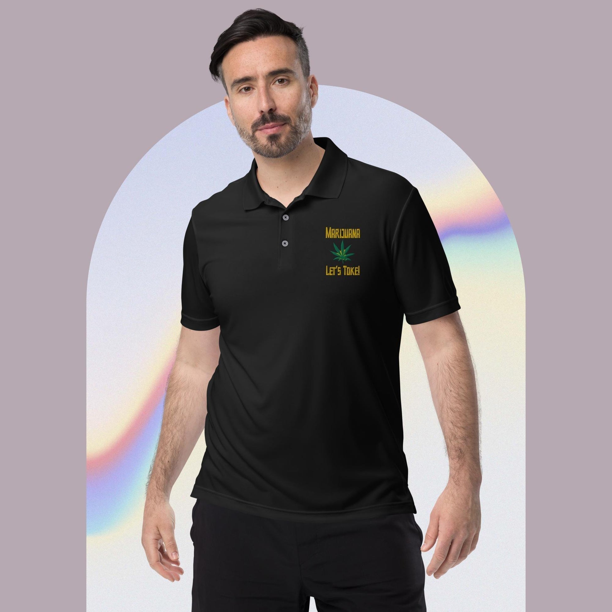 Let's Toke Golden Pot Leaf Adidas performance polo shirt - Lizard Vigilante