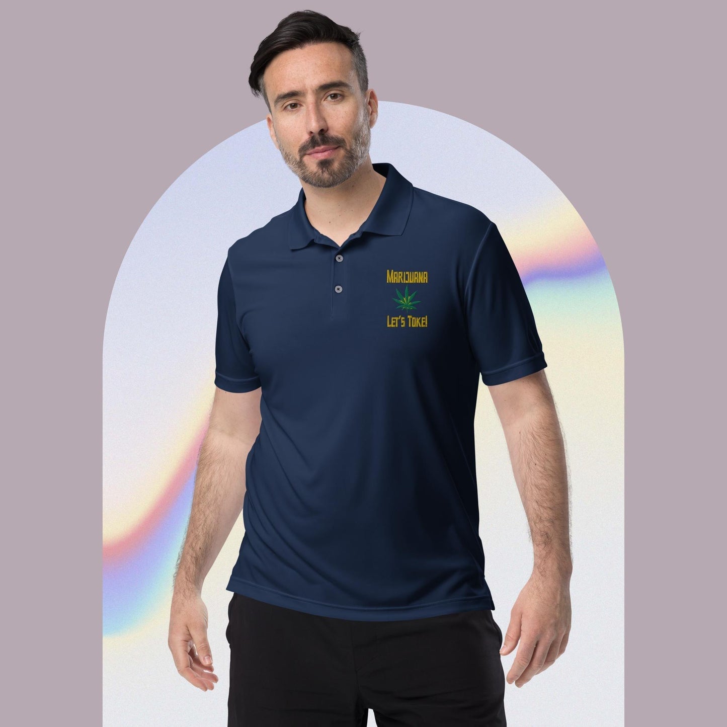 Let's Toke Golden Pot Leaf Adidas performance polo shirt - Lizard Vigilante