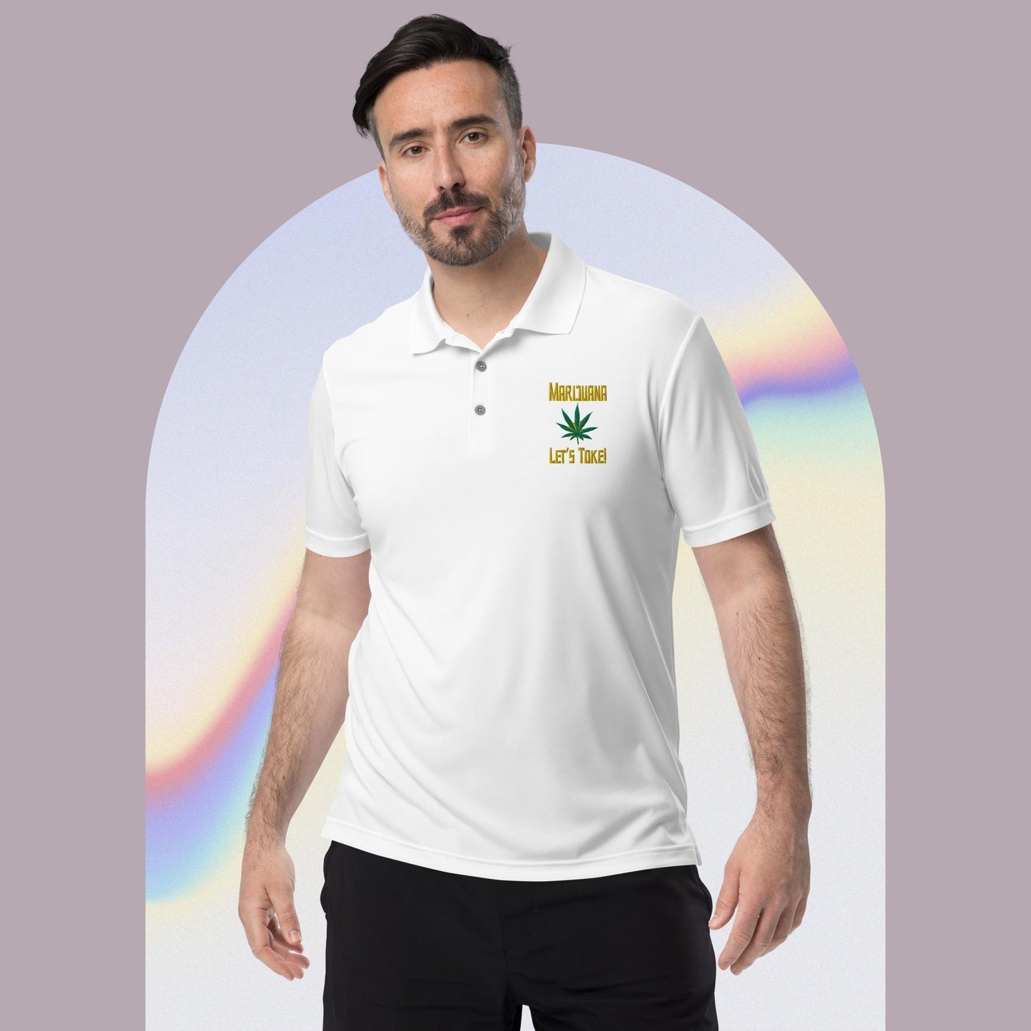 Let's Toke Golden Pot Leaf Adidas performance polo shirt - Lizard Vigilante