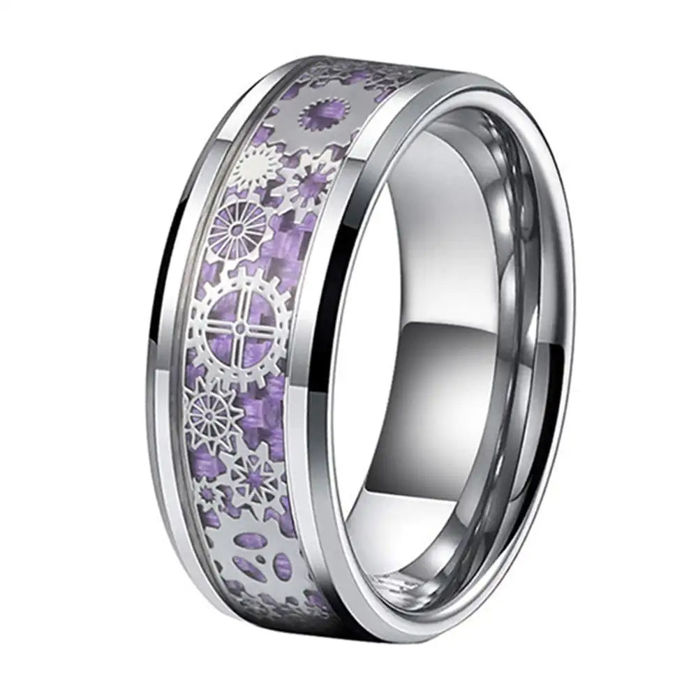 Stainless Steel Purple Gear Patch Ring For Men