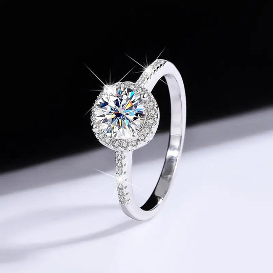 S925 Sterling Silver Moissanite Round Bag Three-piece Female Ring Necklace