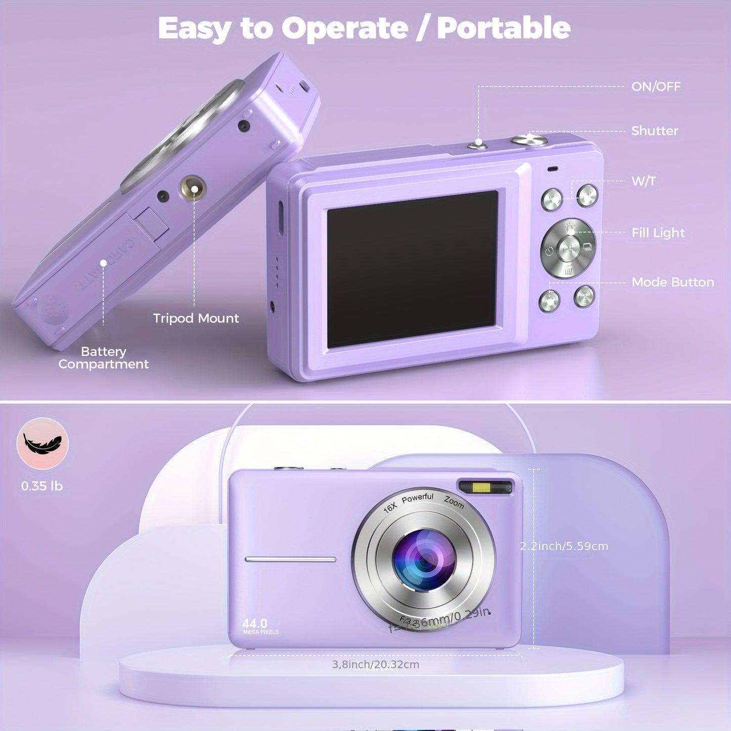 [HD Digital Camera for Vlogging] 16x Digital Zoom 1080P HD Digital Camera - 2.4-inch LCD Rechargeable Camera for Video Blogging, Photography, and Webcam - Perfect for Thanksgiving, Christmas, and New Year Gifts