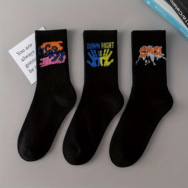 3/6/8/10/12 Pairs Of Medium Length Socks With Graffiti And Spray Painting For Personalized Fashion, Comfort, And Durability