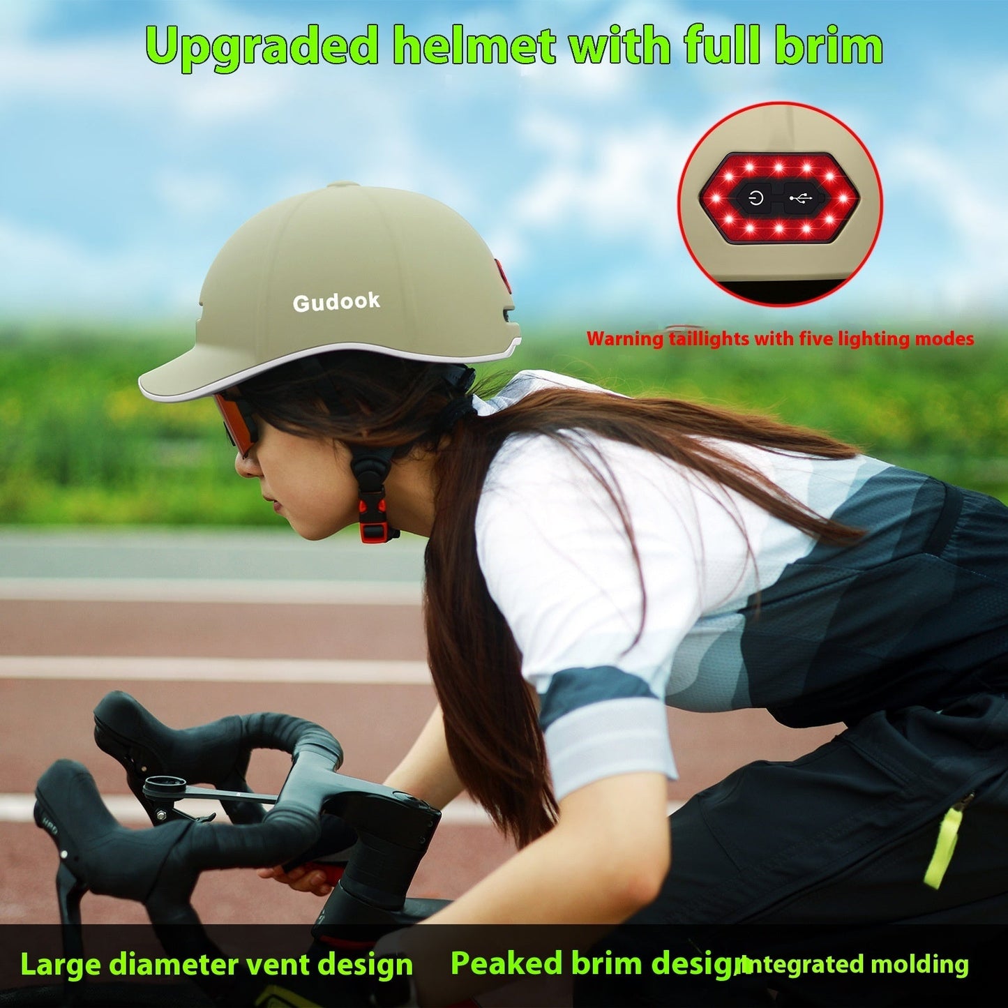 High-end LED Rechargeable Rear Lamp City Recreational Bicycle Riding Peaked Cap Helmet