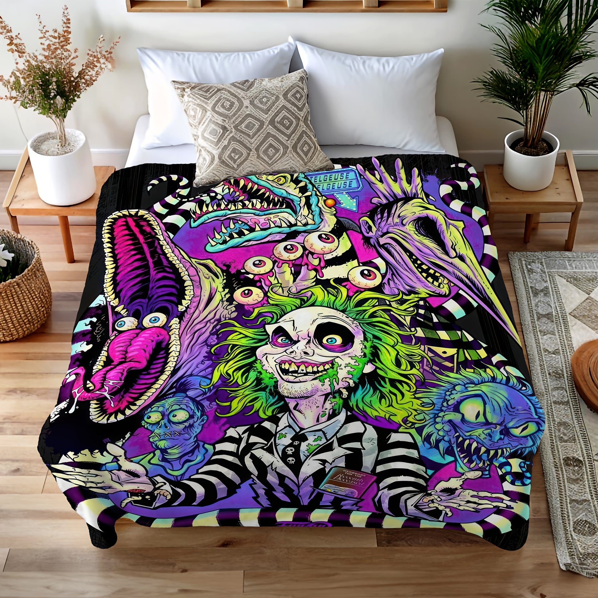 Beetlejuice Cozy Horror Monster Anime Print Flannel Blanket – Soft, Warm, and Reversible for Couch, Office, Bed, or Camping – Machine Washable, All-Season Gift - Premium blanket from Lizard Vigilante - Just $33.99! Shop now at Lizard Vigilante