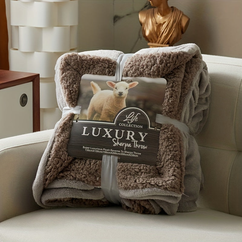 1pc Cozy Double Layer Sherpa Blanket for All Seasons - Perfect for Bed, Sofa, Camping and More!