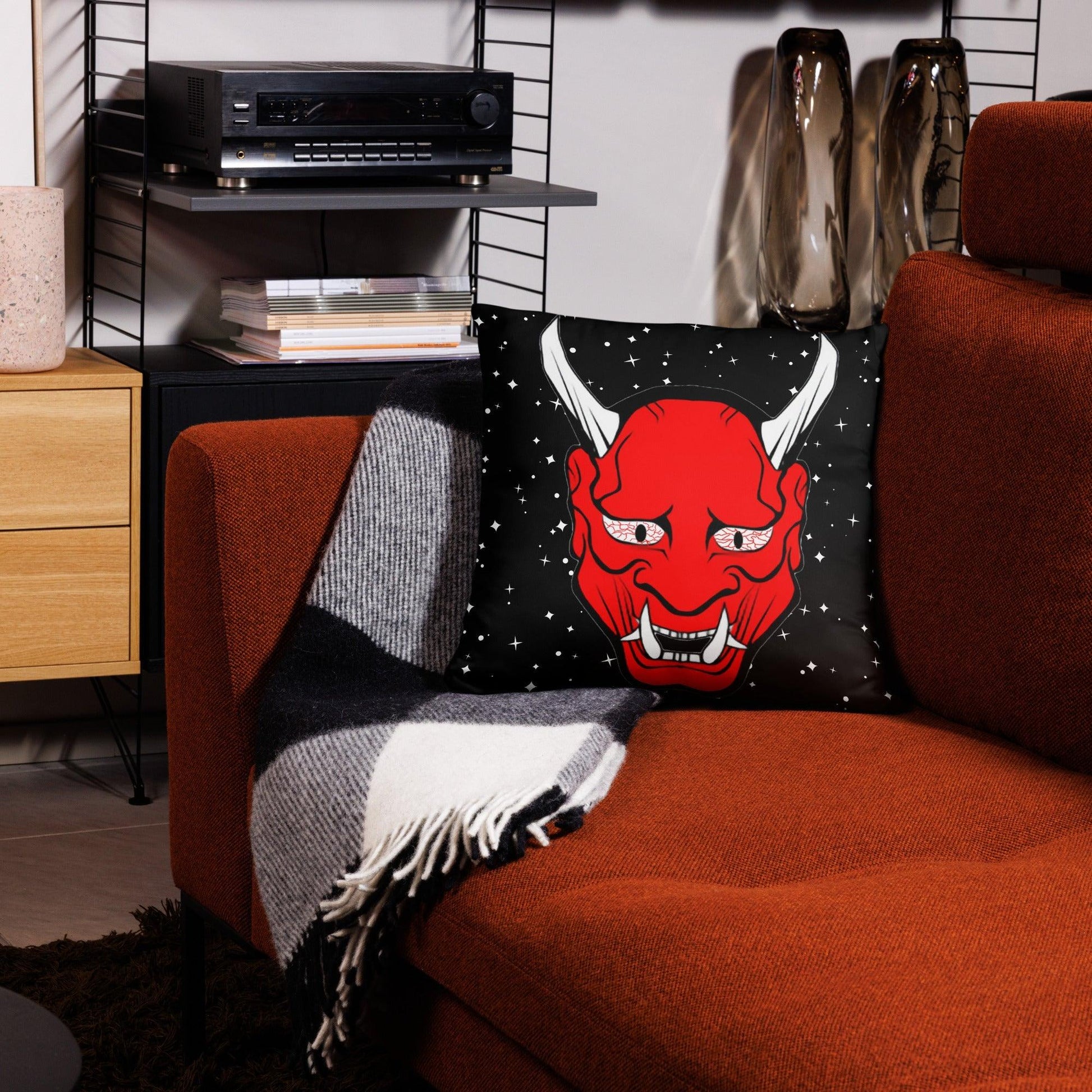 Thank Gawd! It's The Red-Eyed LORD SATAN in Space Basic Pillow / The Devil's an Old Softy Throw - Lizard Vigilante