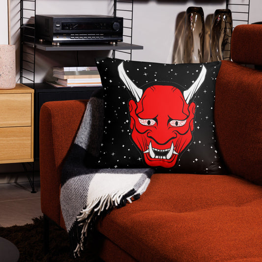 Thank Gawd! It's The Red-Eyed LORD SATAN in Space Basic Pillow / The Devil's an Old Softy Throw - Lizard Vigilante