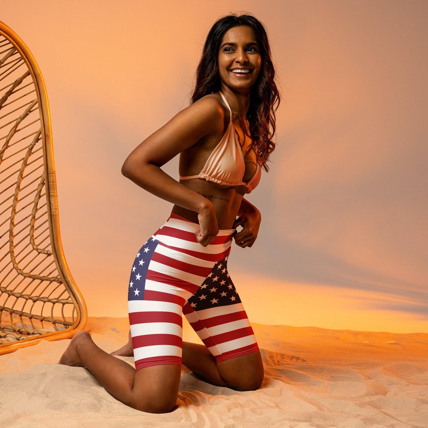 Rev up your Style with our Patriotic American Flag Happy Comfort Biker Shorts! - Lizard Vigilante