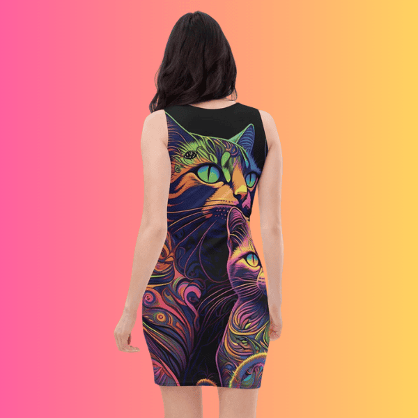 Neon Trippy Cat Bodycon Dress for EDM Festivals and Raves