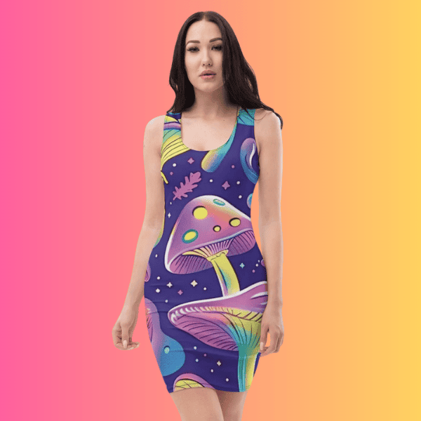 Whimsical Mushroom Bodycon Dress for EDM Festivals